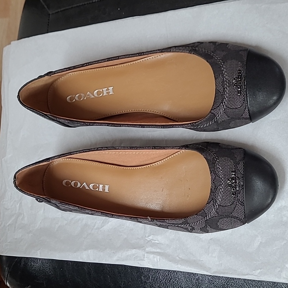 Coach Chelsea Signature Smoke Black Leather Monogram C Logo Ballet Size 7